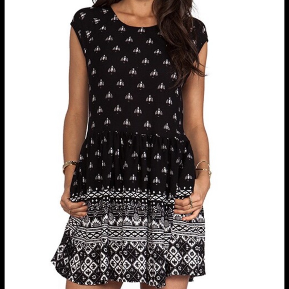 MINKPINK | Native Nights Black & White Pattern Boho Mini Dress Size M